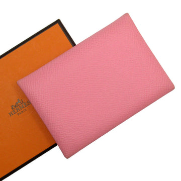 HERMES Business Card Holder/Card Case Wallet/Coin Calvi Duo Leather Light Pink Women's w0368g