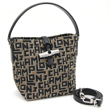 LONGCHAMP Handbag Rozo Essential Bucket Bag S Brown Black Canvas Leather Shoulder Women's