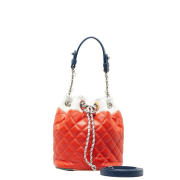 CHANEL Matelasse Bucket Handbag Shoulder Bag Orange White Multicolor Leather Women's