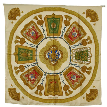 HERMES Carre 90 Poste et Cavalerie Saber Ornament Bag Scarf Muffler Ivory Multicolor Silk Women's
