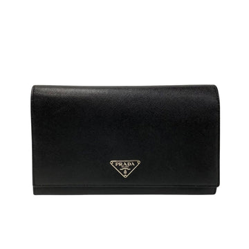 PRADA Triangle metal fittings Saffiano leather Bi-fold long wallet Wallet Business card holder/card case Wallet/coin Black 76432
