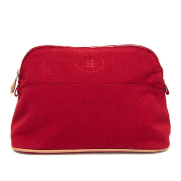 HERMES Bolide Pouch MM Men,Women Cotton,Leather Pouch Brown,Red Color