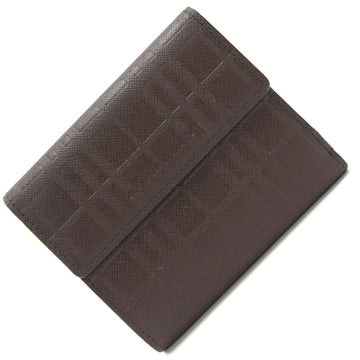 BURBERRY Bifold Wallet Dark Brown Leather Check W Double Sided Ladies