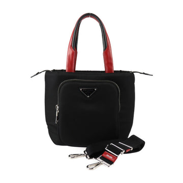 PRADA Cargo Small Tote Bag Handbag 1BG270 Nylon Black Red Shoulder