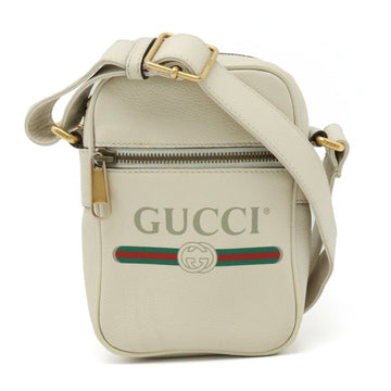 GUCCI Print Shoulder Bag Pochette Leather Ivory 574803