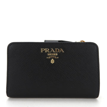 PRADA Bifold Wallet 1ML225 Saffiano Leather Black Pink Compact Accessory Ladies