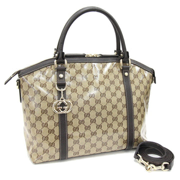 GUCCI handbag, crystal GG, beige, coated canvas, leather, GG pattern, women's,