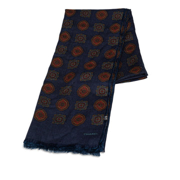 CHANEL scarf navy brown silk cashmere women's