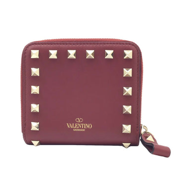 VALENTINO Bi-fold Wallet Rockstud Compact Leather Red QW2P0649 Gold Metal Fittings Women's