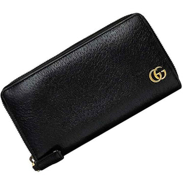 GUCCI Round Long Wallet Black GG Marmont 428736 f-20205 Leather  Women Men