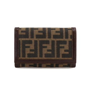 FENDI Zucca pattern bi-fold wallet canvas leather brown 31052 silver hardware Compact Wallet