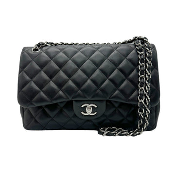 CHANEL Shoulder Bag Chain Matelasse Double Flap Leather/Metal Black/Silver Women's z0555