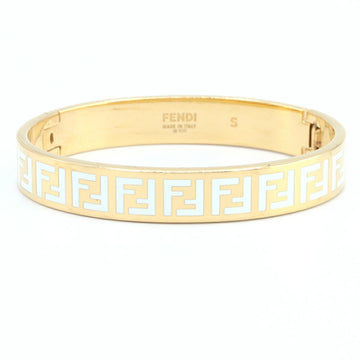 FENDI Bracelet 8AG808 Gold White Metal Zucca Pattern FF Women's