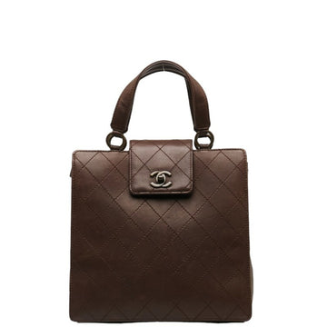 CHANEL Coco Mark Matelasse Handbag Brown Leather Women's