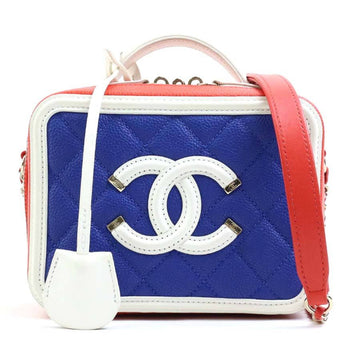 CHANEL Shoulder Bag Handbag CC Filigree Caviar Leather/Metal Blue/White/Orange Women's e58546a