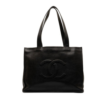 CHANEL Coco Mark Handbag Tote Bag Unclear Black Leather Women's