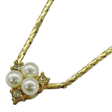 CHRISTIAN DIOR Necklace Women's Brand GP Rhinestone Pearl Style Gold