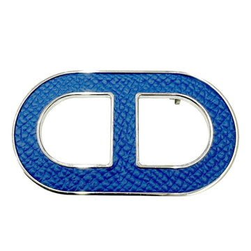 HERMES Chaine d'Ancre Brooch Badge Epson Blue France Leather Metal Men's Women's
