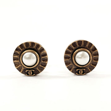 CHANEL Cocomark Vintage Earrings Metal Fake Pearl Gold 97 A Stamp Women's