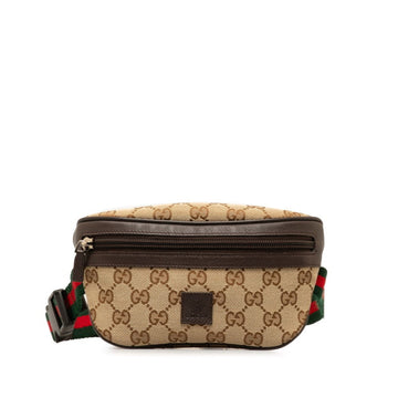 GUCCI GG Canvas Sherry Line Waist Bag Body 311159 Beige Multicolor Leather Women's