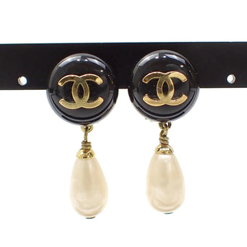 CHANEL Fake Pearl Earrings Women's GP Coco Mark Black 94A A211080