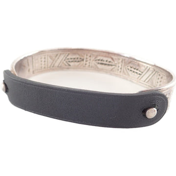 HERMES A stamp 925x leather Touareg bracelet bangle silver x black for women