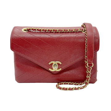 CHANEL Shoulder Bag V-Stitch Leather Red Women's z0579