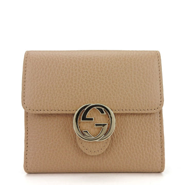 GUCCI Bi-fold Wallet 615525 Interlocking Leather Beige Compact W Accessories Women's