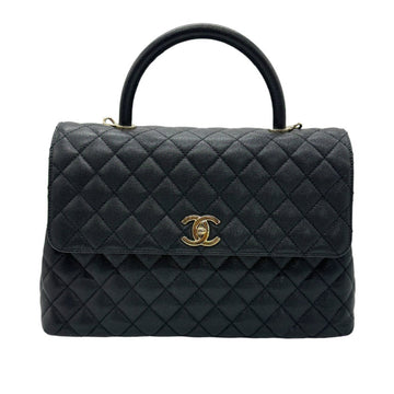 CHANEL Handbag Coco Handle 32 Caviar Skin Leather Black Gold Women's A92992 z0558