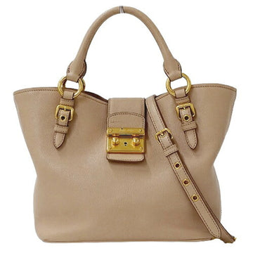 MIU MIUMIU Bag Women's Brand Handbag Shoulder 2way Leather Pink Beige