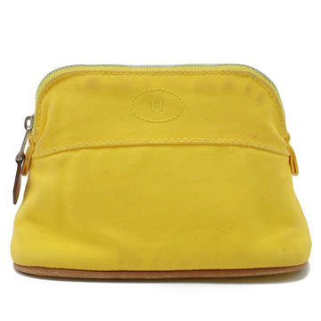 HERMES Bolide Pouch 15 Cotton Canvas Leather Yellow Natural