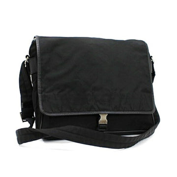 PRADA Shoulder Bag Triangular Plate Nylon x Leather Black  Women's Men's