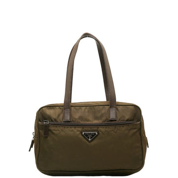 PRADA handbag khaki green nylon leather women's
