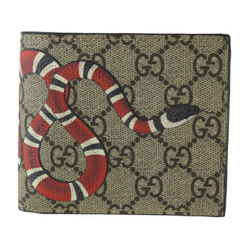 GUCCI Wallet Bi-fold 451266 GG Supreme Canvas Leather Beige Black Snake Animal Print