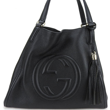 GUCCI Tote Bag 282309 Soho Leather Black Interlocking G Tassel Ladies