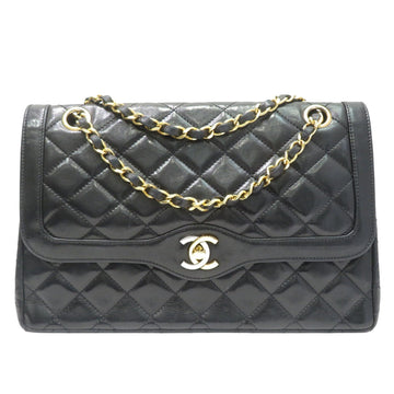 CHANEL Matelasse Paris Limited Chain Shoulder Bag Black Lambskin Ladies Men's