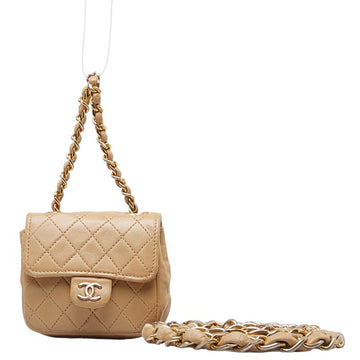 CHANEL Matelasse Coco Mark Shoulder Bag Pouch Beige Gold Leather Women's