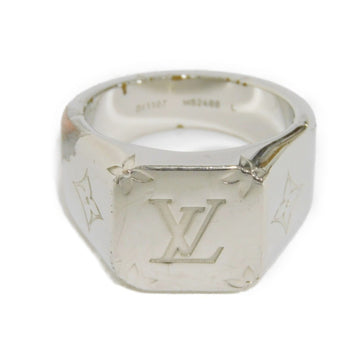 LOUIS VUITTON Ring Signet L Current LV Flower Engraved Size 21 Monogram Metal Silver M62488 Men's