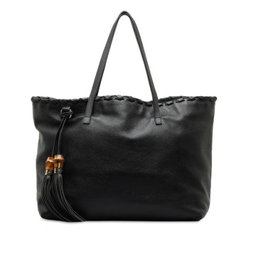 GUCCI Bamboo Tassel Tote Bag 354666 Black Leather Women's