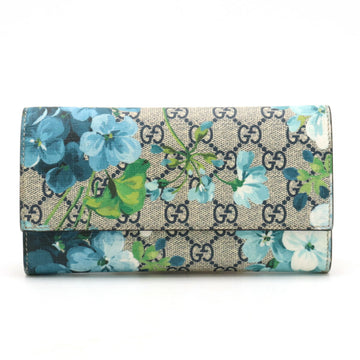 GUCCI GG Blooms Supreme Flower Bi-fold Long Wallet PVC Leather Beige Blue Multicolor Red 546367