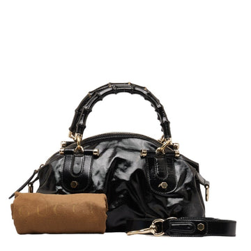 GUCCI Bamboo Handbag Shoulder Bag 189869 Black PVC Enamel Women's