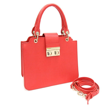 FURLA handbag red leather shoulder bag ladies