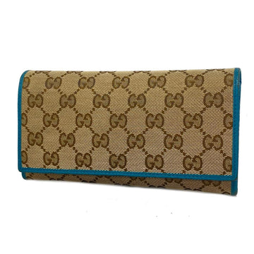 GUCCI long wallet GG canvas 346058 0416 brown blue champagne ladies