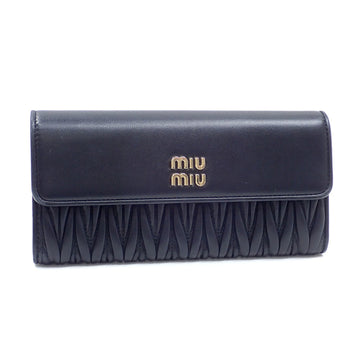 MIU MIU Miu Bi-fold Long Wallet, Matelasse Leather, Women's, Black, 5MH379, A6047124