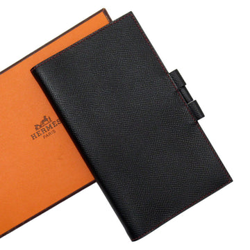 HERMES Notebook Cover Leather Black/Burgundy Unisex w0221g