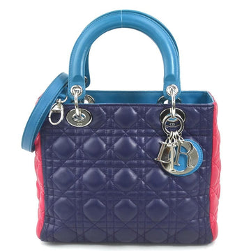 CHRISTIAN DIOR Handbag Shoulder Bag Lady Leather Purple/Blue/Pink Silver Ladies
