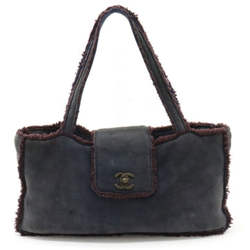 CHANEL Coco Mark Tote Bag Handbag Mouton Navy Dark Brown A11746