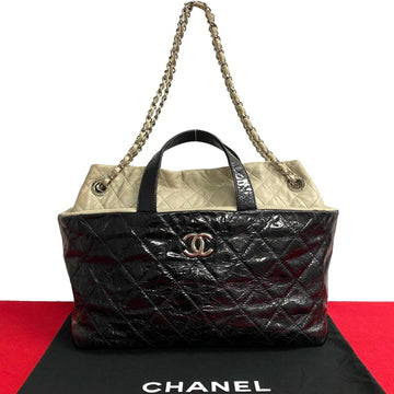 CHANEL Matelasse Patent Leather 2way Handbag Chain Shoulder Bag Black 20309