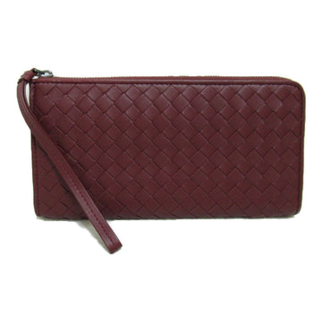 BOTTEGA VENETA Intrecciato L-type ZIP long wallet Purple wine-red leather