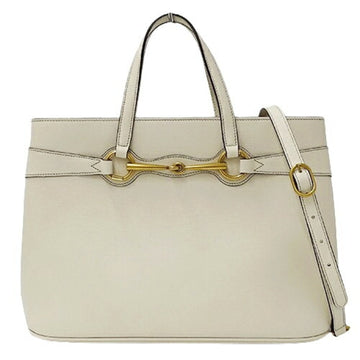 GUCCI Bag Women's Handbag Shoulder 2way Horsebit Leather Ivory 319795 White